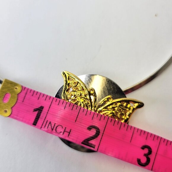 Gold Plated Butterfly Pendant Collar Necklace Rhodium and Gold Butterfly Pendant - Picture 6 of 8